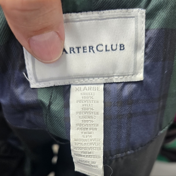 Charter Club Green and Blue Plaid puffer Vest with toggle buttons & zipper Sz XL - Picture 2 of 5